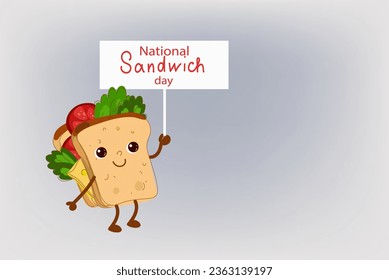 Happy sandwich day. Vector hand drawn doodle cartoon illustration, greeting poster, greeting card