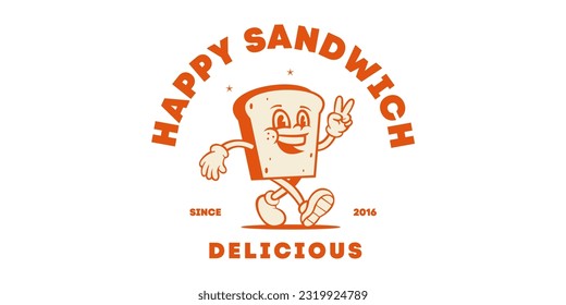 happy sandwich delicious flat vector icon logo cartoon