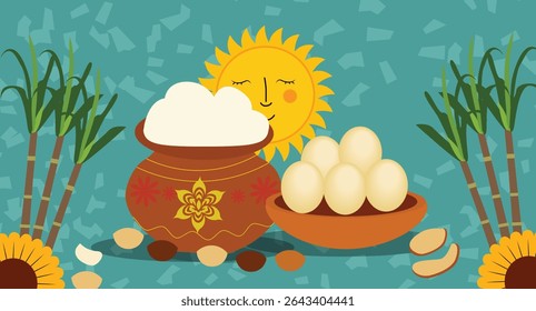 Happy Sankranti Celebration Banners Set | Vector Kites, Ladoo and Pongal Pot Art