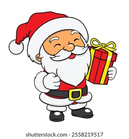 Happy Santa bring a gift box illustration