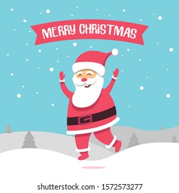 Happy Santa Character Vector Jumping. Jump Santa Invitation Greeting Card Holiday Christmas Concept