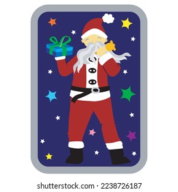 happy santa claus carrying a gift