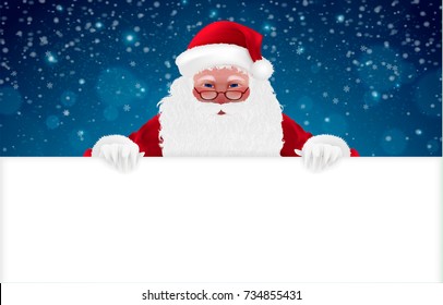 Happy Santa Claus, Cartoon Character, isolated, snow. Merry Christmas and Happy New Year background. Hand drawn Vector Illustration, realistic 3d