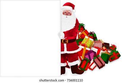 Happy Santa Claus, Cartoon Character, isolated on white. Merry Christmas and Happy New Year background. Hand drawn Vector Illustration, realistic 3d