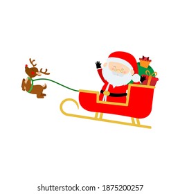 Happy santa claus cartoon riding a sleigh. Vector illustration