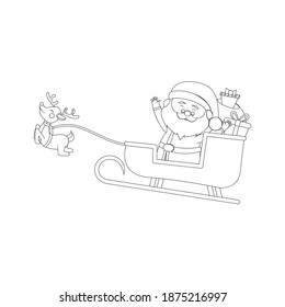 Happy santa claus cartoon riding a sleigh. Vector illustration