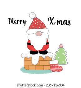 Happy Santa Claus at Christmas day. Animal flat clipart. Modern poster for prints, kids cards, t-shirts.
