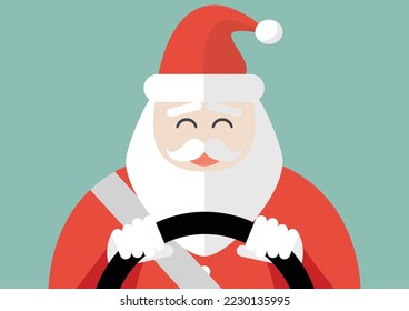 Happy santa claus driving a car. Merry Chrismas. vector illustration