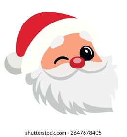 Happy Santa Claus Face Portrait. Cartoon Funny Christmas and New Year Santa Old Man with Beard in Red Hat Character. Winter Holiday Celebration Card Element. Santa Sticker Icon. Positive Santa Avatar.