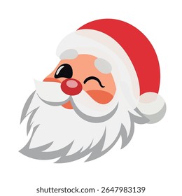 Happy Santa Claus Face Portrait. Cartoon Funny Christmas and New Year Santa Old Man with Beard in Red Hat Character. Winter Holiday Celebration Card Element. Santa Sticker Icon. Positive Santa Avatar.