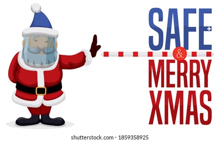 Happy Santa Claus with face shield, promoting safe distancing during Xmas celebration.