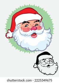 Happy Santa Claus Face smiling in Color and Line Art