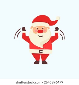 Happy santa claus with gift bag and joyful emotion. Winter festive character illustration in flat style. Greeting card template for christmas holiday and new year celebration design.