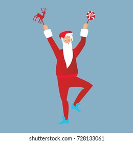 Happy Santa Claus with gift, character for Christmas and New Year Design. Vector illustration, isolated.
