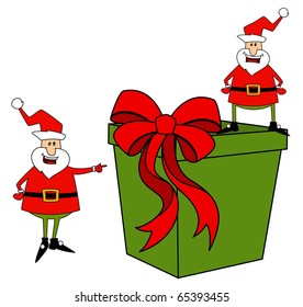 Happy Santa Claus with gift over white. Vector