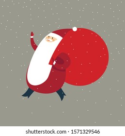 Happy Santa Claus with gift sack  flat style vector cartoon