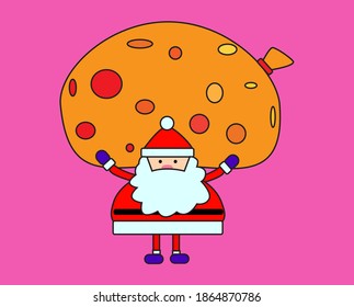 Happy Santa Claus with a gift vector illustration. Celebration Christmas moment. Cute, happy, colorful.