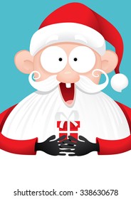 Happy Santa Claus with Gift Vector Cartoon - Vector illustration of a celebrating Santa Claus holding small present
