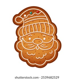 Happy Santa Claus gingerbread cookie flat color vector object. Traditional homemade biscuit for Christmas illustration on white background