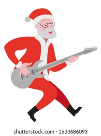 Happy Santa Claus is having fun playing guitar.