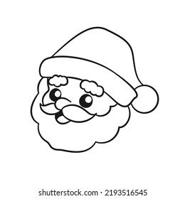 Happy Santa Claus head cartoon illustration outline. Coloring book page printable activity worksheet for kids.