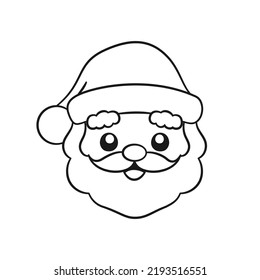 Happy Santa Claus head cartoon illustration line art. Coloring book page printable activity worksheet for kids.