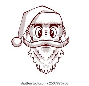 Happy Santa Claus head cartoon illustration. Isolated vector Santa Claus, Father Christmas, Saint Nicholas head face portrait with black outline stencil isolated. Santa Claus head icon. Santa Claus