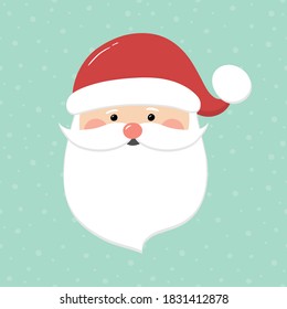 Happy Santa Claus head on background with snowflakes. Christmas decoration. Vector