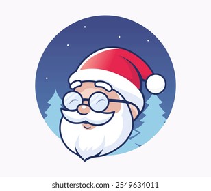 Feliz cabeza de Papá Noel. Ilustración vectorial del icono de Santa Claus de dibujos animados. Gafas de Papá Noel