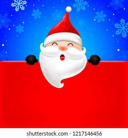 Happy Santa Claus holding blank advertisement banner background with copy space. Christmas theme concept. Illustration.