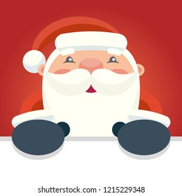 Happy Santa Claus holds a placard. Vector illustration cartoon