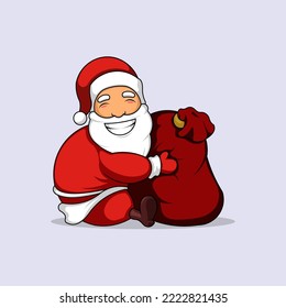 Happy Santa Claus hugging christmas and new year gifts vector illustration eps 10.