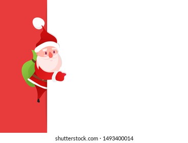 Happy Santa Claus, indicates with forefinger at blank copy space. Advertisement and concept - Vector