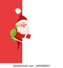 Happy Santa Claus, indicates with forefinger at blank copy space. Advertisement and concept - Vector