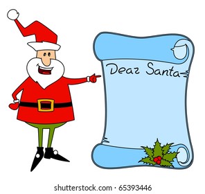 Happy Santa Claus and letter over white. Vector