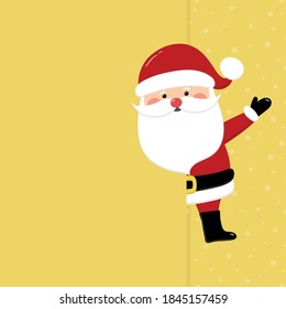 Happy Santa Claus on background with snowflakes and copyspace. Christmas element. Vector