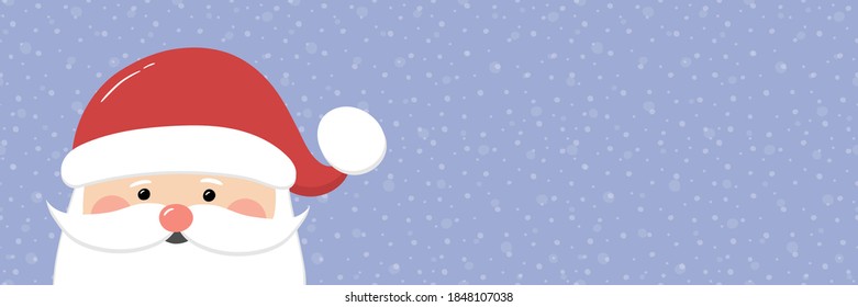 Happy Santa Claus on background with snowflakes and copyspace. Christmas banner. Vector