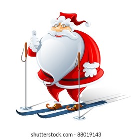 happy Santa Claus on ski vector illustration isolated on white background