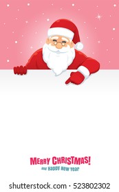 Happy Santa Claus over white blank copy space. Christmas Cartoon Vector Illustration