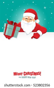 Happy Santa Claus over white blank copy space. Christmas Cartoon Vector Illustration