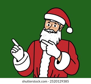 happy santa claus pointing with finger at upper corner