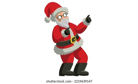 Happy Santa Claus points upwards, Christmas vector illustration, Santa Claus character decoration isolated on white background