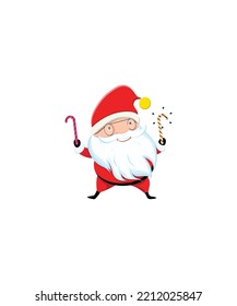 Happy Santa Claus in red clothes Collection objects Isolated on white background for Xmas festive design singing Santa dancing Santa Vector illustration. 