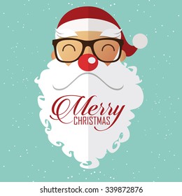 Happy santa claus red nose  in Christmas scene. Vector Illustration