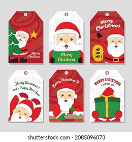 Happy Santa Claus in Red and White Christmas Label Tag Invitation Greetings Card Collection Set 