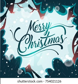 Happy Santa Claus and reindeer making a Snow Angel. Cute Christmas characters for Holiday design. Christmas Greeting Card for invitation, congratulation. Vector illustration