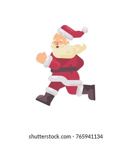 Happy Santa Claus running flat Christmas character illustration
