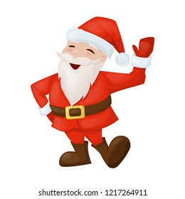 Happy Santa Claus smiling merry christmas holiday cartoon character vector illustration. Red costume old man greeting joy xmas celebration. Fun Kriss Kringle, Saint Nicholas or father beard.