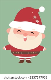 Fröhlicher Weihnachtsmann lächelt Vektorgrafik einzeln. Weihnachtsmann in roter Kleidung feiert Winterferien. Weihnachtskarte. Cartoon Santa Claus. Weihnachtsmann-Illustration für Karten und Briefe.