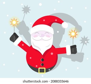 Happy Santa Claus with sparklers. Vector illustration.